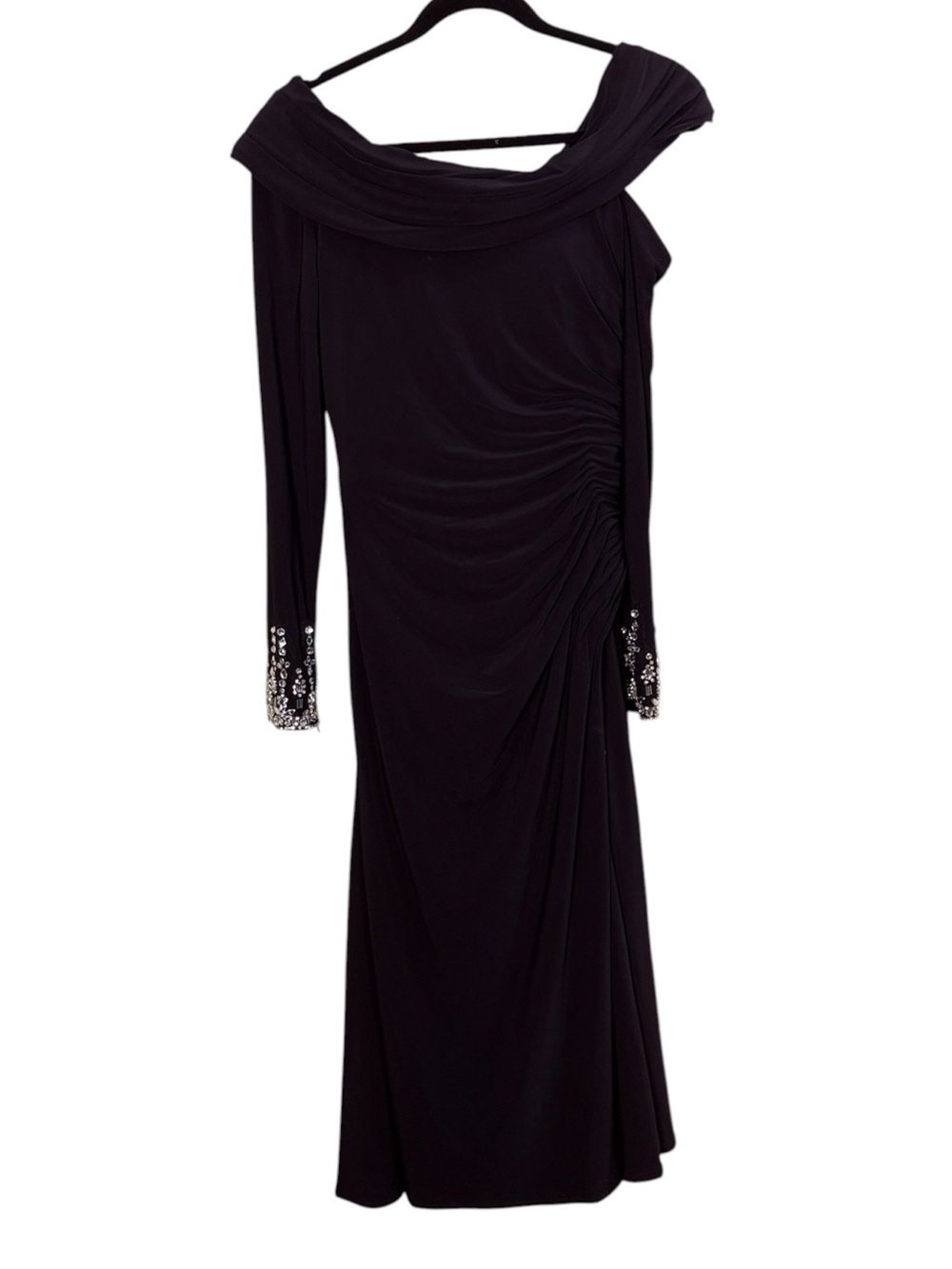 Mac Duggal Black Off-Shoulder Long Sleeve Evening Gown with Embellished Cuffs